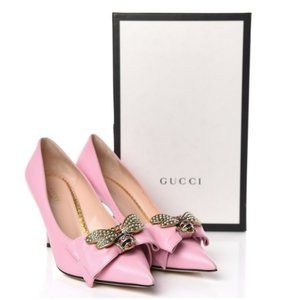Pink Gucci Queen Margaret Bee on Embellished Bow Heels